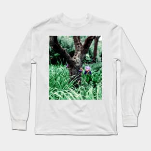 Purple Iris flower under a tree Long Sleeve T-Shirt